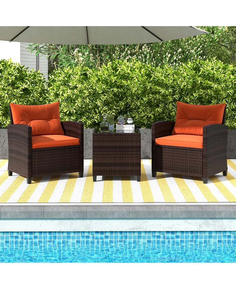 3 Pieces Rattan Patio Furniture Set with Washable Cushion