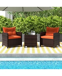 3 Pieces Rattan Patio Furniture Set with Washable Cushion