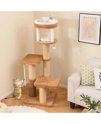 Tall Cat Tree with Self-Groomer & Removable Cat Bed Cozy & Functional Climbing Tower for Cats