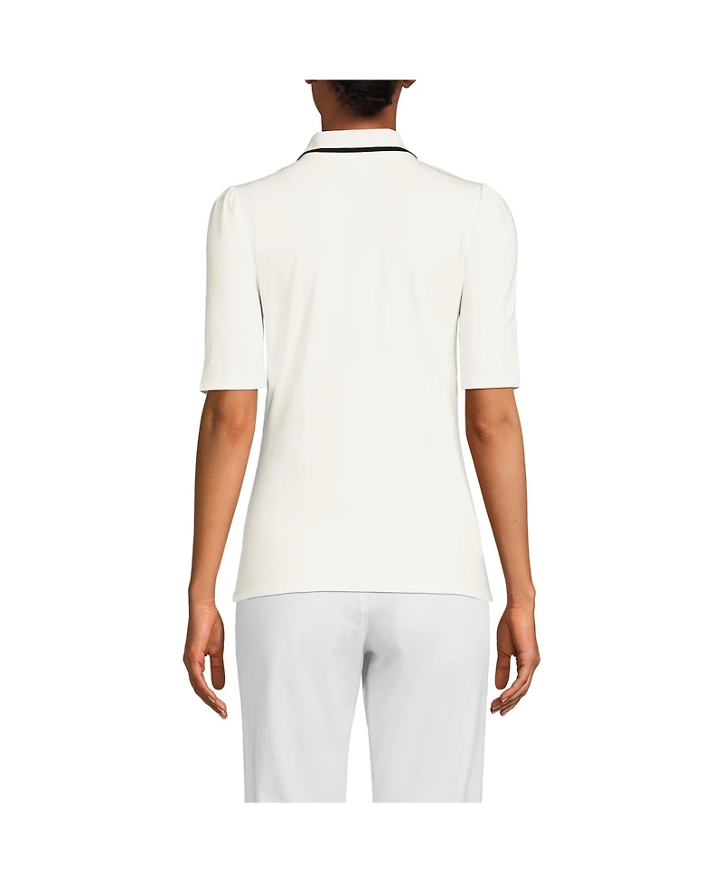 Lands' End Women's Elbow Sleeve Lightweight Jersey Embellished Polo