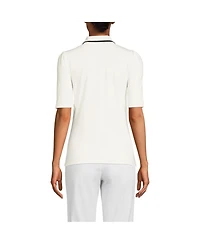 Lands' End Women's Elbow Sleeve Lightweight Jersey Embellished Polo