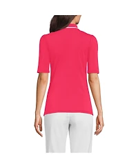 Lands' End Women's Elbow Sleeve Lightweight Jersey Embellished Polo