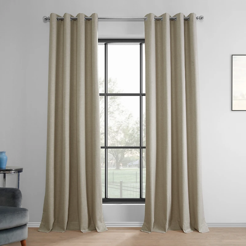 Half Price Drapes Light Beige Grommet Performance Linen Hotel Blackout Curtain
