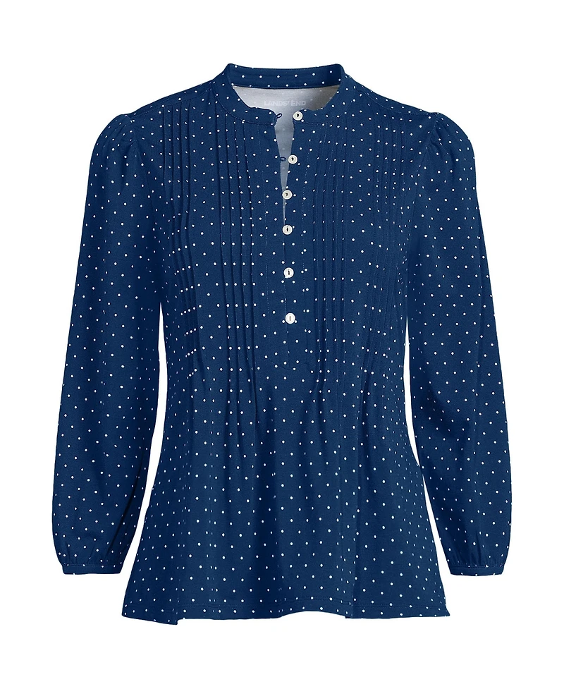 Lands' End Plus Lightweight Jersey Button Pintuck Top