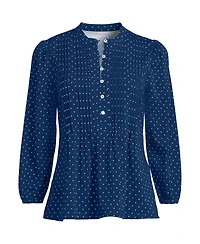 Lands' End Plus Lightweight Jersey Button Pintuck Top