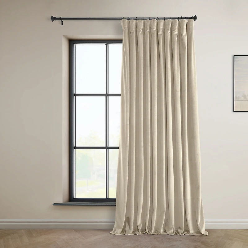 Half Price Drapes Angora Beige Extra Wide Signature Plush Velvet Hotel Blackout Curtain