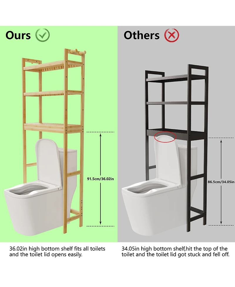 Unho Over The Toilet Storage Rack Bathroom Organizer with 3 Tier Adjustable Height Shelf