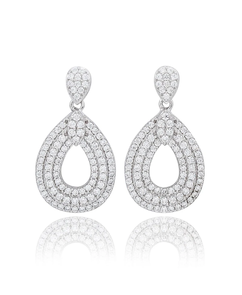 Suzy Levian Sterling Silver Cubic Zirconia Triple Row Tear Drop Dangle Earrings