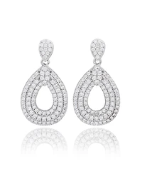 Suzy Levian Sterling Silver Cubic Zirconia Triple Row Tear Drop Dangle Earrings