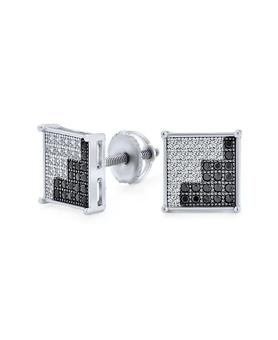 Bling Jewelry Geometric Two Tone Zig Zag Cz Stud Earrings in Sterling Silver