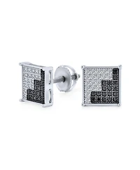 Bling Jewelry Geometric Two Tone Zig Zag Cz Stud Earrings in Sterling Silver
