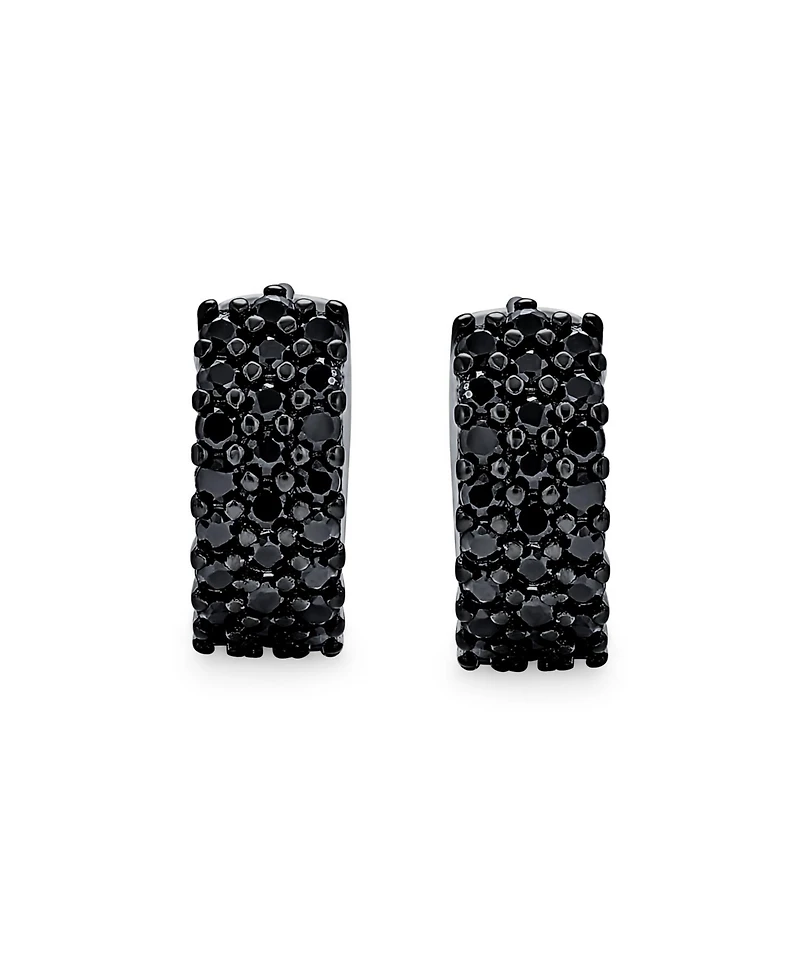 Bling Jewelry Black Pave Cz Hoop Earrings Small Wide Huggie Sterling Silver Kpop Style