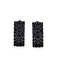 Bling Jewelry Black Pave Cz Hoop Earrings Small Wide Huggie Sterling Silver Kpop Style
