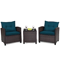 Gymax Set of 3 Rattan Furniture Patio Cushioned Conversation Sofa