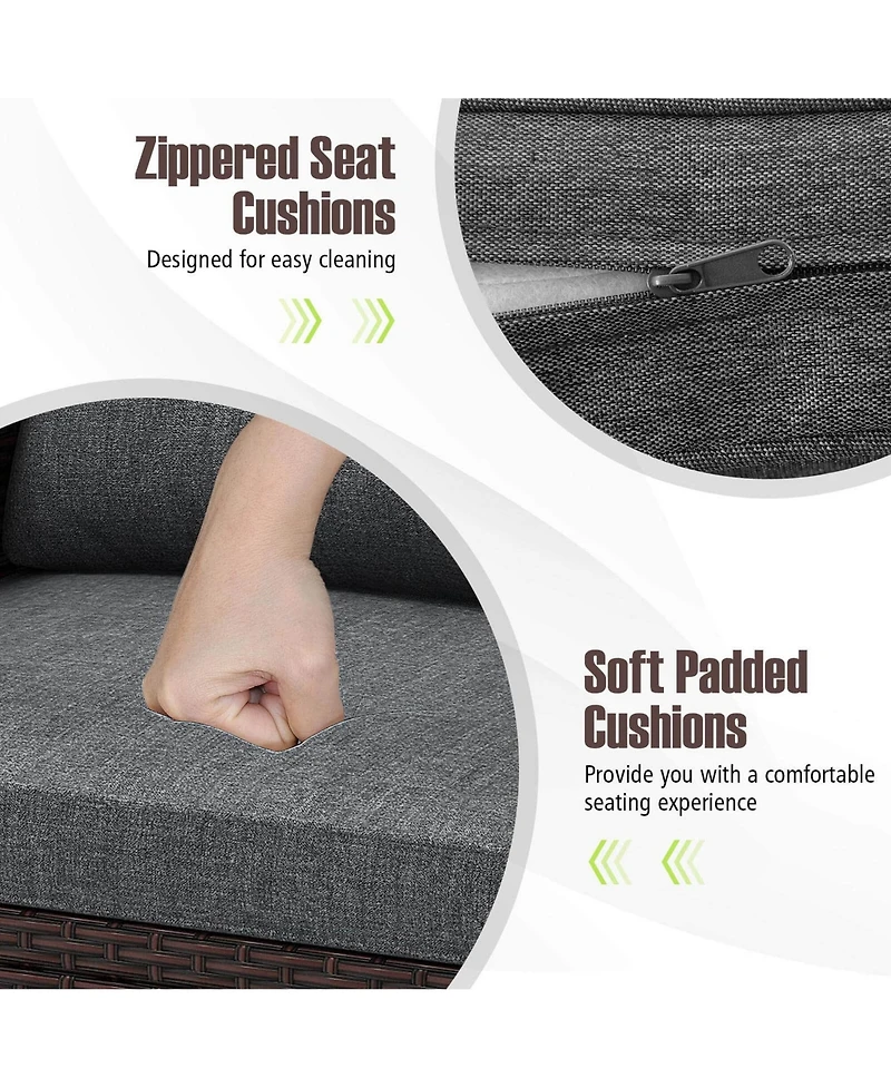 Gymax Set of 3 Rattan Furniture Patio Cushioned Conversation Sofa