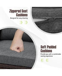 Gymax Set of 3 Rattan Furniture Patio Cushioned Conversation Sofa