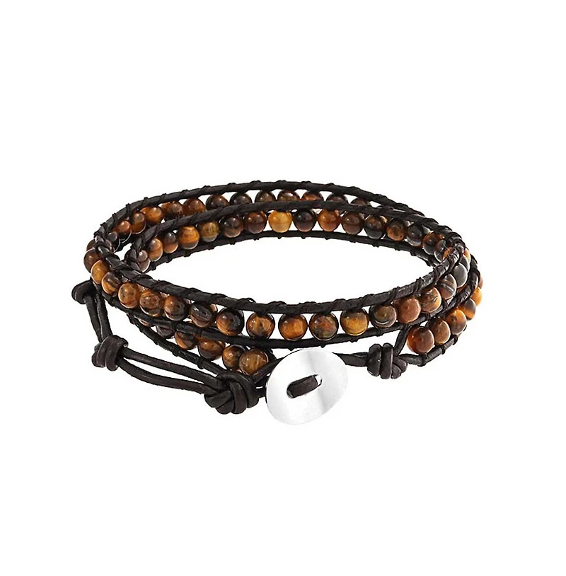 Bling Jewelry Wrap Bracelet Two Tone Multi Strand with Tiger Eye & Black Onyx Beads