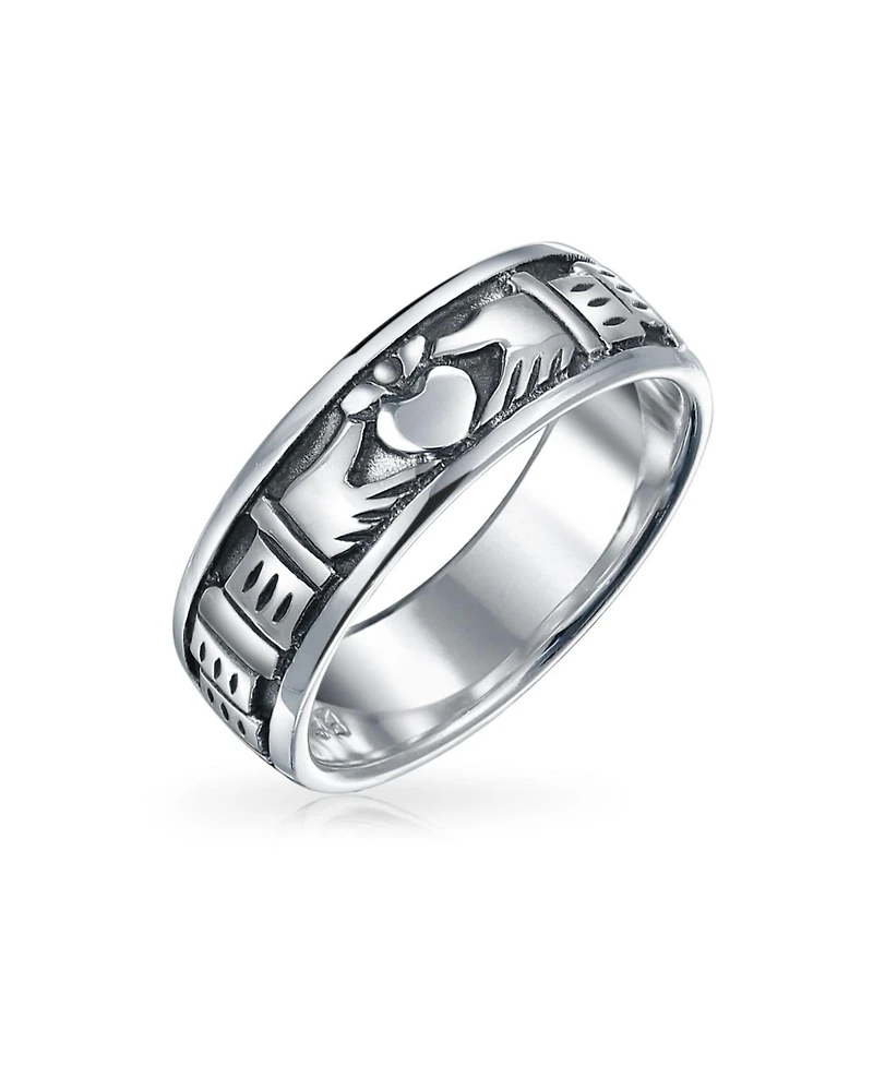 Bling Jewelry Celtic Claddagh Band Silver Ring Couples Oxidized Sterling