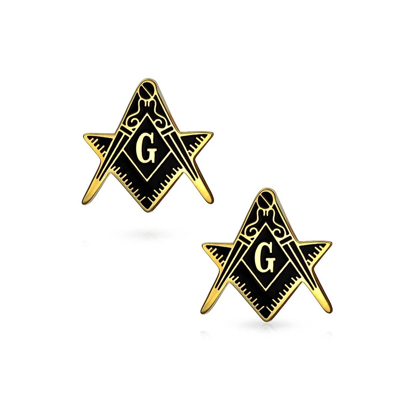 Bling Jewelry Shield Round Freemasons Compass Symbol Shirt Cufflink Blue Black Enamel