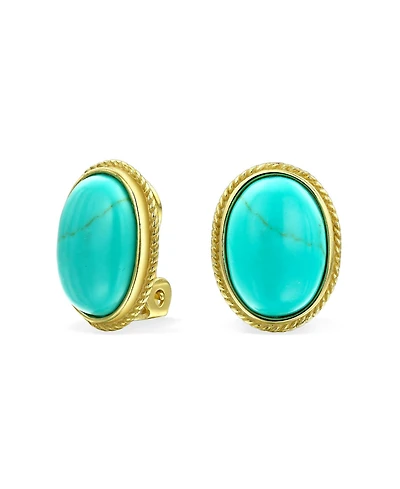 Bling Jewelry 7CT Oval Cabochon Natural Jade Lapis Lazuli Onyx Turquoise 14K Gold Plated Sterling Silver Clip-On Earrings