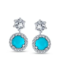 Bling Jewelry Blue Compressed Turquoise Cubic Zirconia Round Halo Cz Prom Ear Jacket Earrings Silver Plated Brass