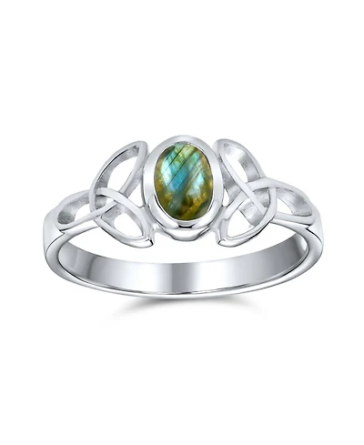 Bling Jewelry Delicate Oval Natural Stone Bff Sorority Sister Promise Trinity Celtic Knot Ring Thin Band Sterling Silver