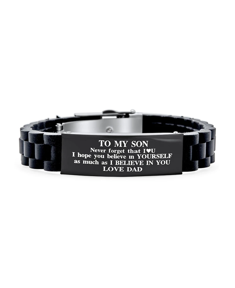 Bling Jewelry To My Son Courage Inspirational Id Bracelet for Grandson Black Silicone Wristband