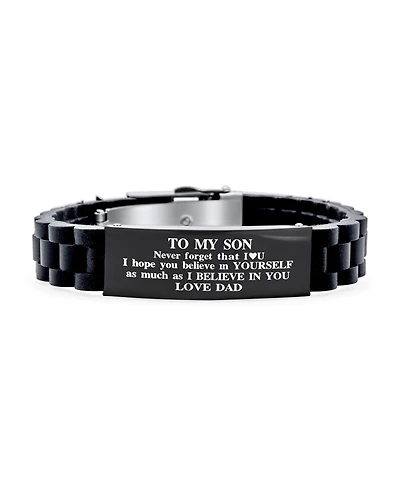 Bling Jewelry To My Son Courage Inspirational Id Bracelet for Grandson Black Silicone Wristband