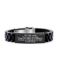 Bling Jewelry To My Son Courage Inspirational Id Bracelet for Grandson Black Silicone Wristband