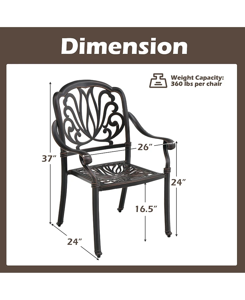 Gymax Pieces Cast Aluminum Chairs Set of 2 Stackable Patio Dining Chairs w/ Armrests