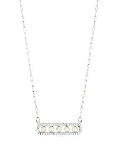 Adornia Adjustable Cultivated Pearl Pave Bar Necklace