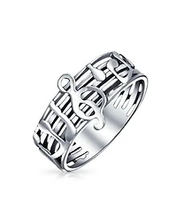 Bling Jewelry Silver Ring For Musicians Treble Clef Note Band In Oxidized Sterling Silver