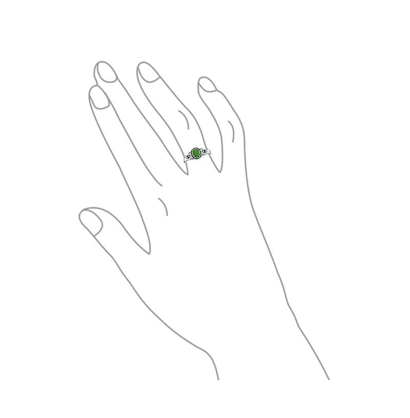 Bling Jewelry Petite Cabochon Boho Fashion Bali Style Oval Dyed Green Jade Bezel Filigree Band Ring .925 Sterling Silver