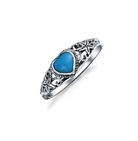Bling Jewelry Nautical Starfish Stabilized Turquoise Heart Band Ring Oxidized Sterling Silver