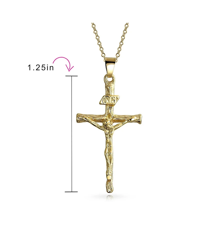Bling Jewelry Jesus Inri Crucifix Cross Pendant Necklace Two Tone 18K Gold Plated