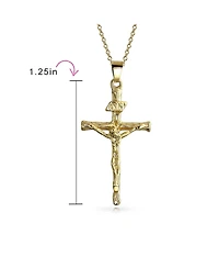 Bling Jewelry Jesus Inri Crucifix Cross Pendant Necklace Two Tone 18K Gold Plated