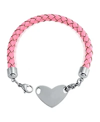 Bling Jewelry Pink Braided Leather Medical Id Bracelet with Stainless Steel Clasp