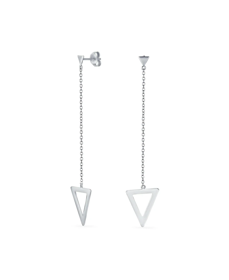 Bling Jewelry Minimalist Geometric Dangle Earrings 14K Gold Plated Sterling Silver Triangle Design