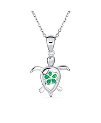 Bling Jewelry Nautical Plumeria Flower Blue Opal Sea Turtle Pendant Necklace Sterling Silver