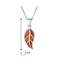 Bling Jewelry Blue Fire Opal Leaf Pendant Necklace in Sterling Silver