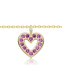 GiGiGirl Sterling Silver 14K Gold Plated Red Cubic Zirconia Heart Halo Charm Pendant Necklace