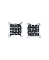 Bling Jewelry Black Square Kite Shaped Cz Micro Pave Cubic Zirconia Stud Earrings .925 Silver Screw back 7-12MM