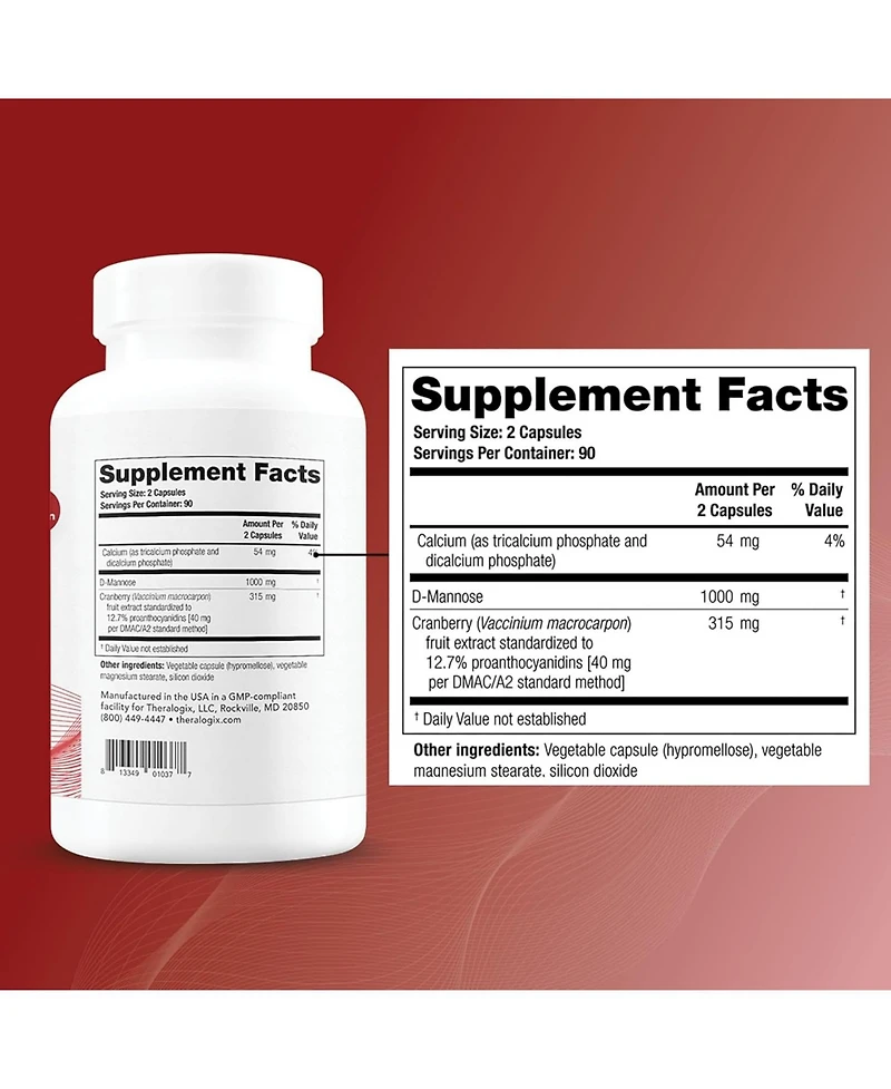 Theralogix TheraCran Max - Cranberry + D-Mannose Supplement for Men & Women - Urinary Tract Health Support - 90-Day Supply - Nsf Certified