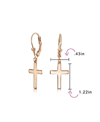 Bling Jewelry Minimalist Religious Cross Dangle Earrings 14K Gold Plated Sterling Silver