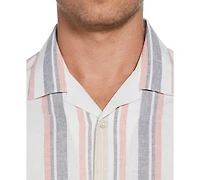 Cubavera Men's Short Sleeve Striped Panel Button-Front Linen Camp Shirt