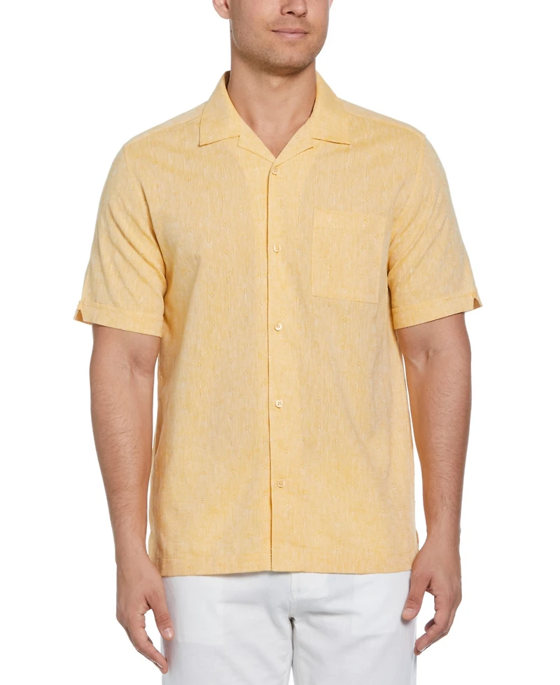 Cubavera Men's Linen Blend Diamond Dobby Print Short Sleeve Button-Down Shirt