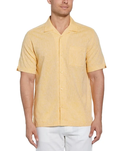 Cubavera Men's Linen Blend Diamond Dobby Print Short Sleeve Button-Down Shirt
