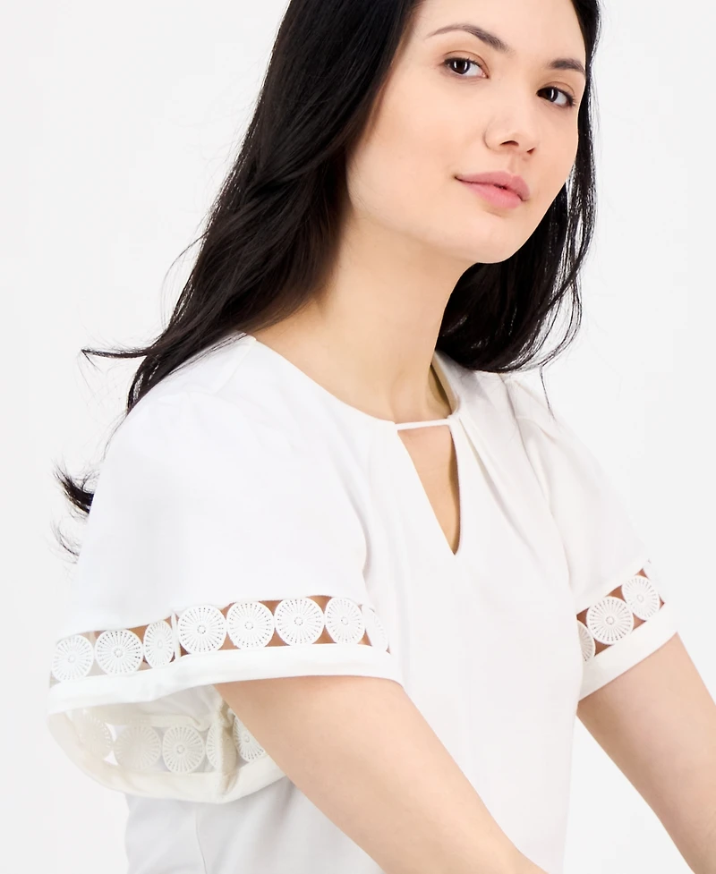 Anne Klein Women's Harmony Keyhole-Neck Flutter-Sleeve Top