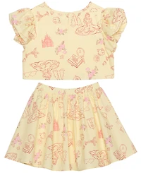 Disney Toddler and Little Girls 2-Piece Belle's Day Short Sleeve Top Skirt Set