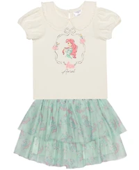 Disney Toddler and Little Girls 2-Piece Ariel Short Sleeve Top and Skirt Set